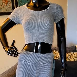 🔥Grey Ribbed Leggings Set!